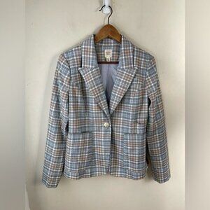 AUTRES FILLES blue/yellow Plaid unstructured gold hardware Blazer Jacket Size M